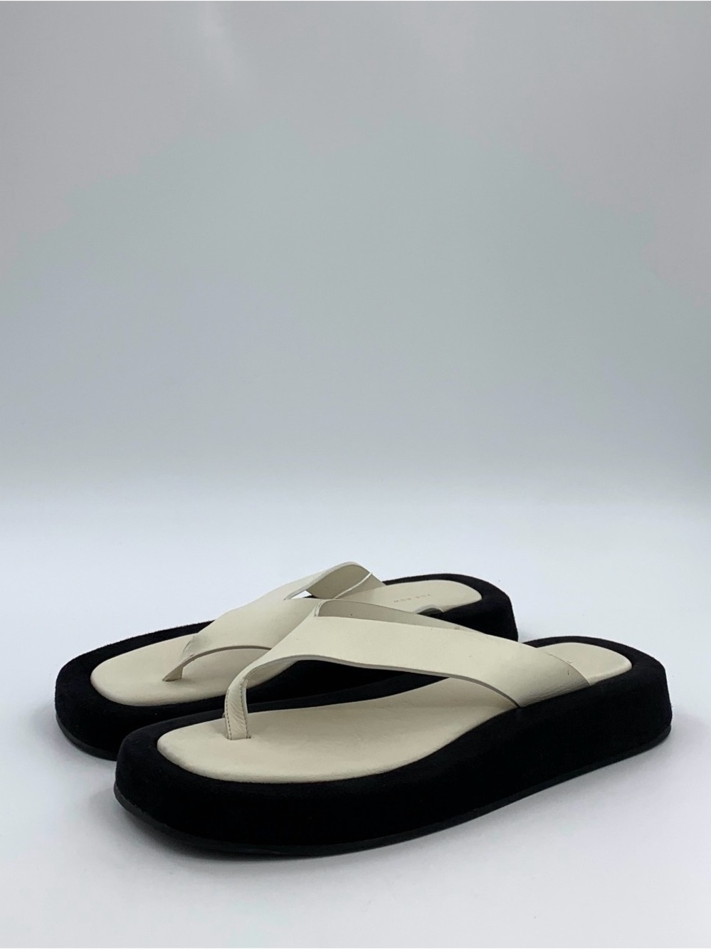 The Row Cream Leather Platform Thong Sandals
